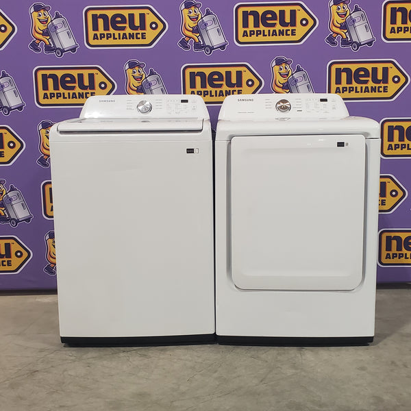 Samsung 4.5 cu. ft. Top Load Washer with Vibration Reduction Technology+ in White WA45T3200AW - Certified Refurbished and Samsung 7.2 cu. ft. Electric Dryer with Sensor Dry in White DVE45T3200W - Certified Refurbished