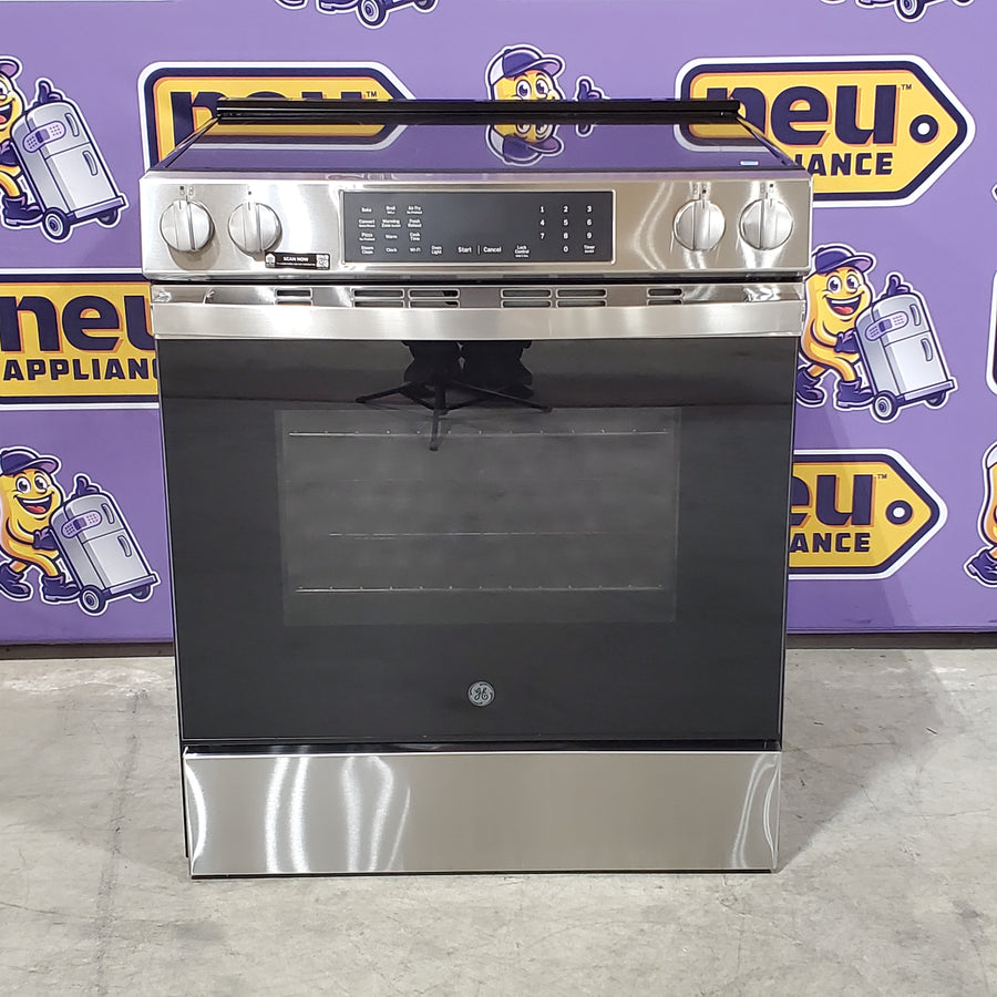 GE® Fingerprint Resistant Stainless 30" Slide-In Electric Convection Range with No Preheat Air Fry and EasyWash™ Oven Tray 22SD034 - GRS60LAVFS - Open Box