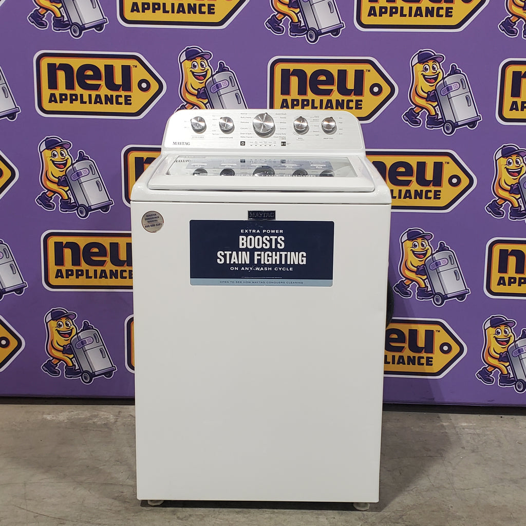 Pictures of MayTag 4.8 cu. ft. Top Load Washer with Extra Power, Built-In Water Faucet MVW5430MW - Scratch & Dent (Minor) and MayTag 7.0 cu. ft. Top Load Electric Wrinkle Prevent Dryer 16132 - MED4500MW - Open Box - Neu Appliance Outlet - Discount Appliance Outlet in Austin, Tx