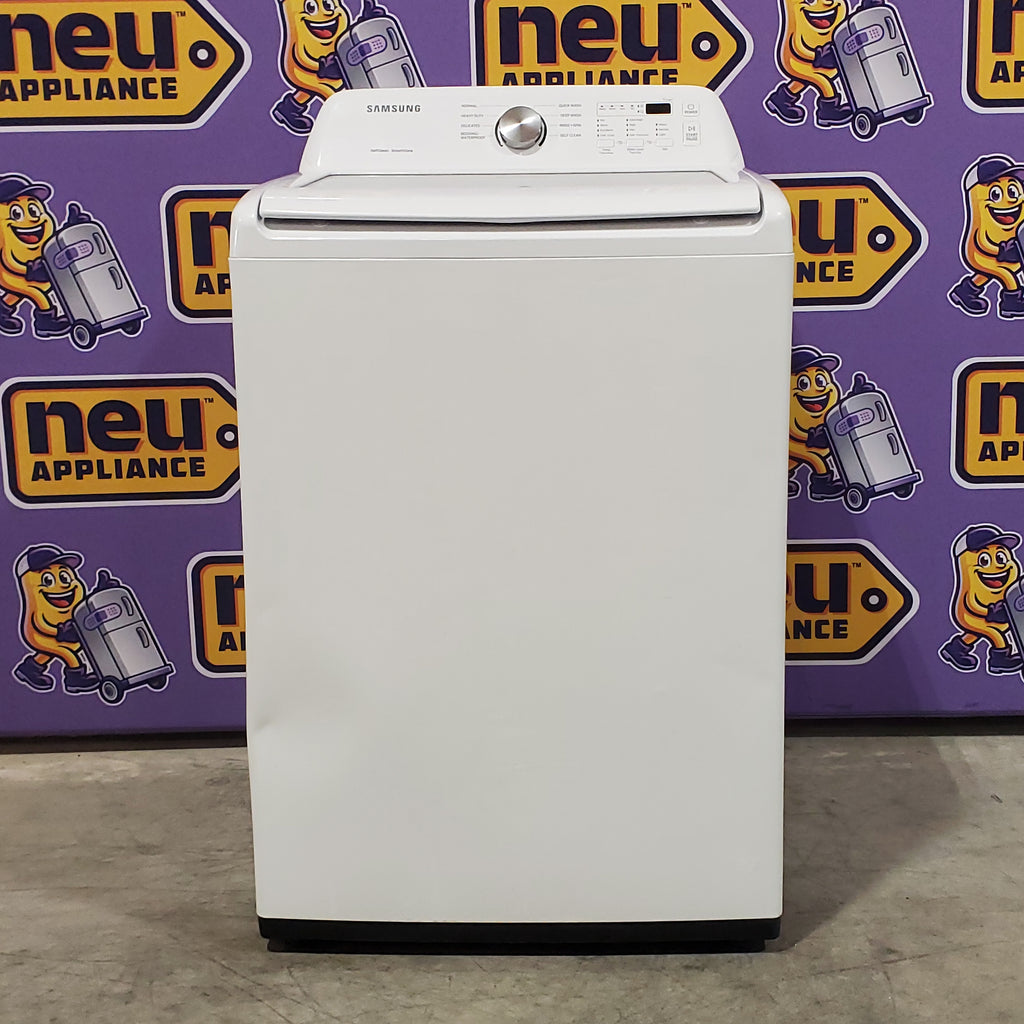 Samsung 4.5 cu. ft. Top Load Washer with Vibration Reduction Technology+ in White WA45T3200AW - Certified Refurbished and Samsung 7.2 cu. ft. Electric Dryer with Sensor Dry in White 16054 - DVE45T3200W - Open Box