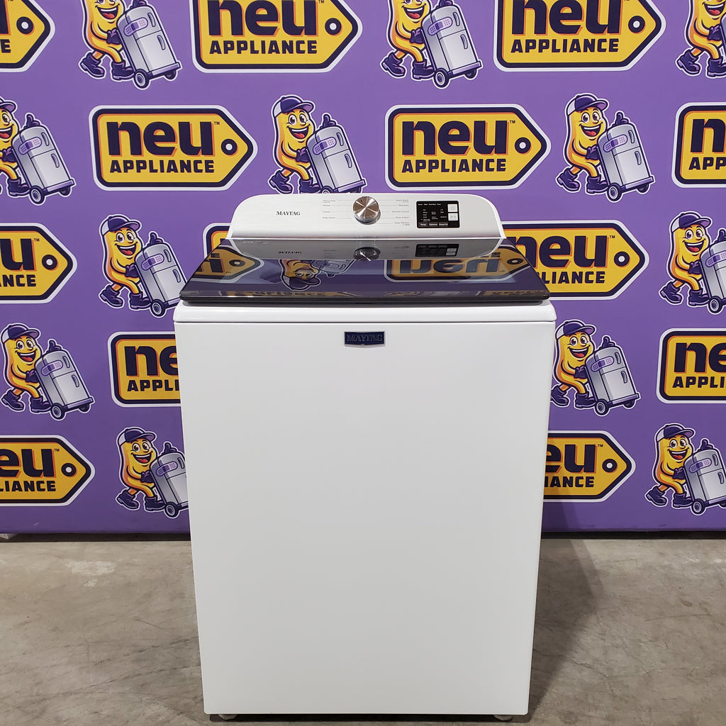 Pictures of Maytag Top Load 4.8 cu ft Washer with Deep Fill and Slow-Close Glass Lid MVW6200KW - Scratch & Dent (Minor) and Maytag 7.0 cu. ft Top Load Gas Dryer with Moisture Sensing 16223 - MGD6200KW - Scratch and Dent (Moderate) - Neu Appliance Outlet - Discount Appliance Outlet in Austin, Tx