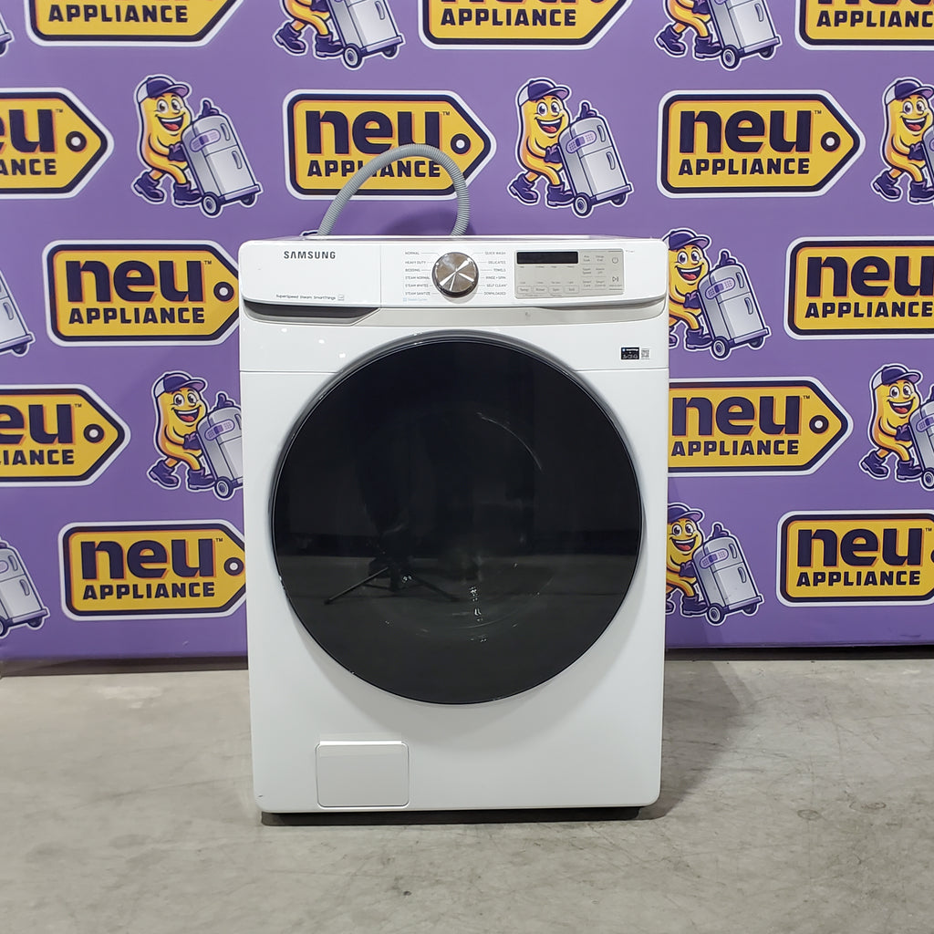 Samsung 4.5 cu. ft. Large Capacity Smart Front Load Washer with Super Speed Wash in White WF45B6300AW - Scratch & Dent (Minor) and Samsung 7.5 cu. ft. Smart Electric Dryer with Steam Sanitize+ in White 16064 - DVE45B6300W - Open Box