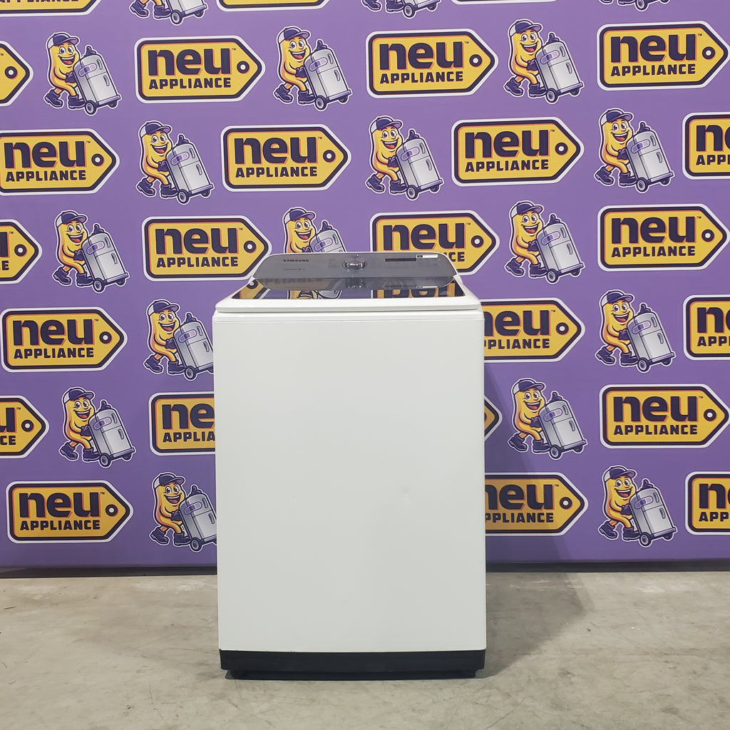 Pictures of Samsung White Top Load 5.4 Cu. Ft. Washer with Active Water Jet WA54R7200AW - Certified Refurbished and Samsung White Electric 7.4 Cu. Ft. Dryer with Sensor Dry DVE50R5200W - Scratch and Dent (Minor) - Neu Appliance Outlet - Discount Appliance Outlet in Austin, Tx