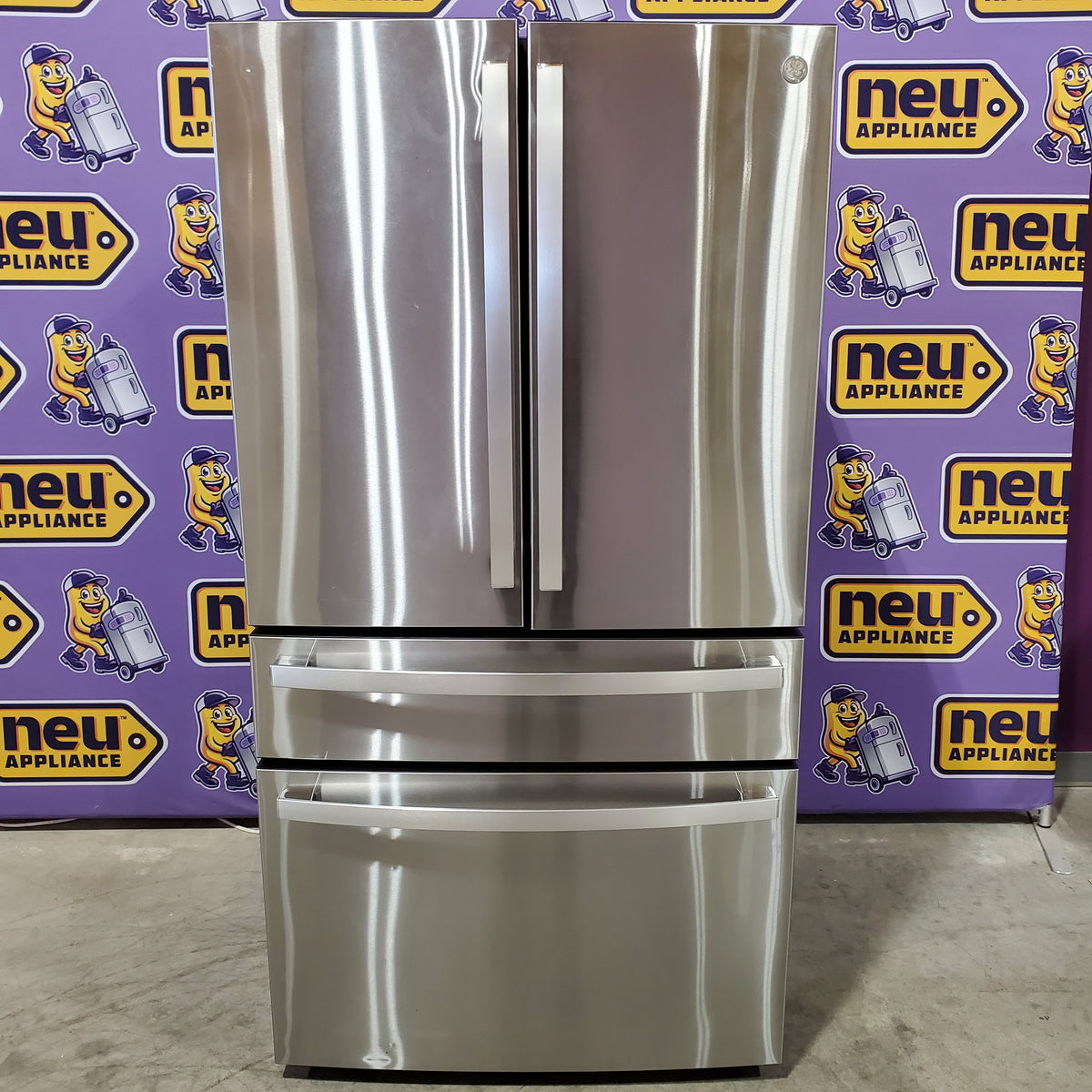 GE Profile 28.7 cu. ft. 4-Door French Door Refrigerator in Stainless Steel with Dual-Dispense Autofill Pitcher 22136SD342 - PGE29BYTFS - Scratch & Dent (Moderate)