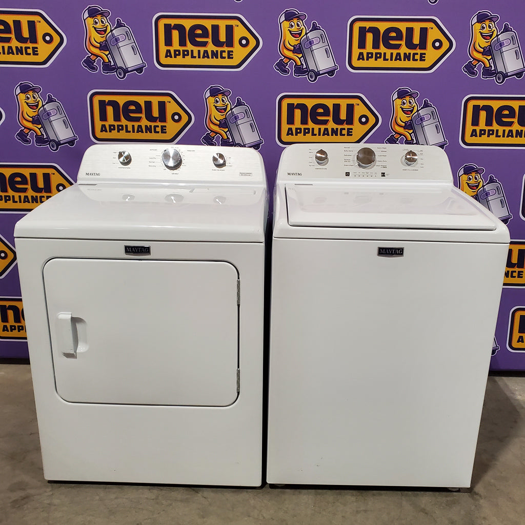 Pictures of Maytag 4.2 Cu. Ft. Capacity Top Load Washer in White MTW4205SW - Open Box and MayTag 7.0 cu. ft. Top Load Electric Wrinkle Prevent Dryer 16185 - MED4500MW - Scratch & Dent (Minor) - Neu Appliance Outlet - Discount Appliance Outlet in Austin, Tx
