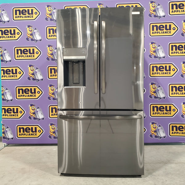 Black Stainless Steel ENERGY STAR Frigidaire 27.8 cu. ft. 3 Door French Door Refrigerator with Exterior Water and Ice Dispenser FRFS2823AD - Scratch & Dent - Minor