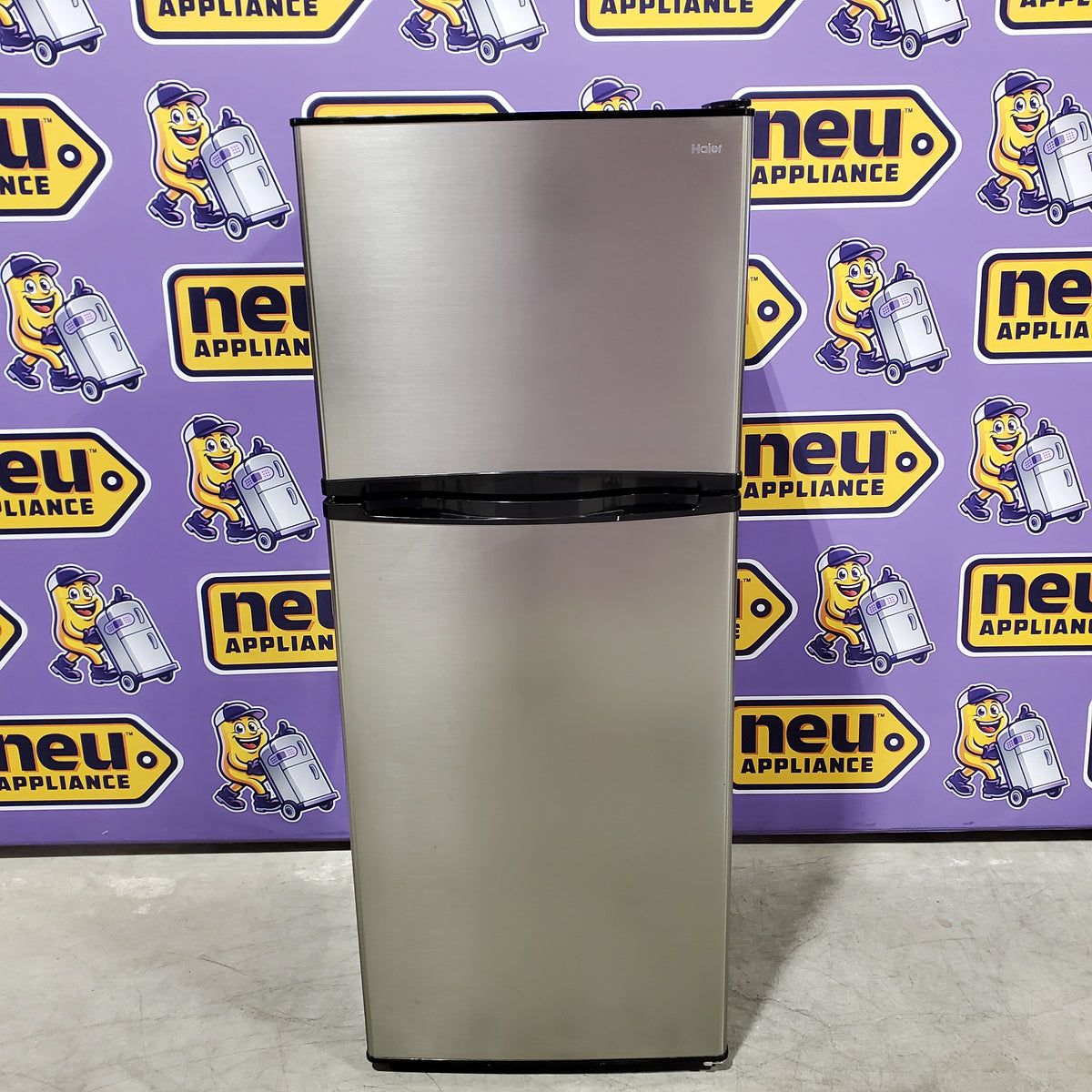 Haier 9.8 cu. ft. Top Freezer Refrigerator in Stainless Steel HA10TG21SS - Scratch & Dent (Minor)
