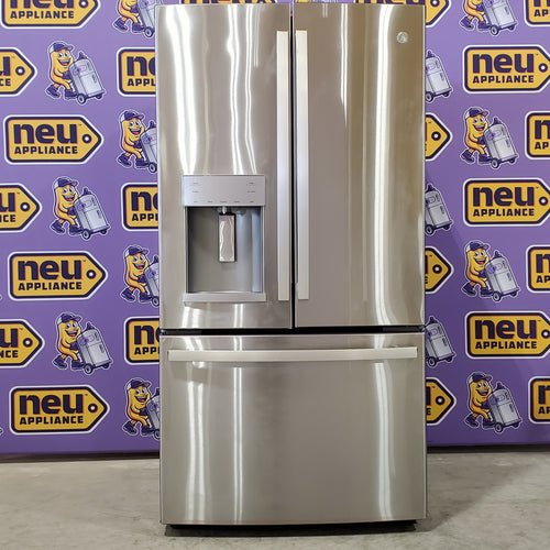 Pictures of GE Energy Star 3 Door French Door 27.7 Cu. Ft. Refrigerator with TwinChill Evaporators in Fingerprint Stainless Steel GFE28GYNFS - Open Box - Neu Appliance Outlet - Discount Appliance Outlet in Austin, Tx