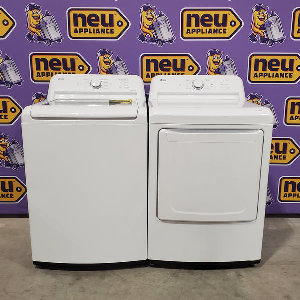 LG Top Load 4.1 Cu. Ft. Washer with TurboDrum Technology in White WT6105CW - Scratch & Dent (Minor) and LG 7.3 Cu. Ft.  Electric Rear Control Ultra Large Capacity Dryer in White with Sensor Dry 16122 - DLE6100W - Open Box