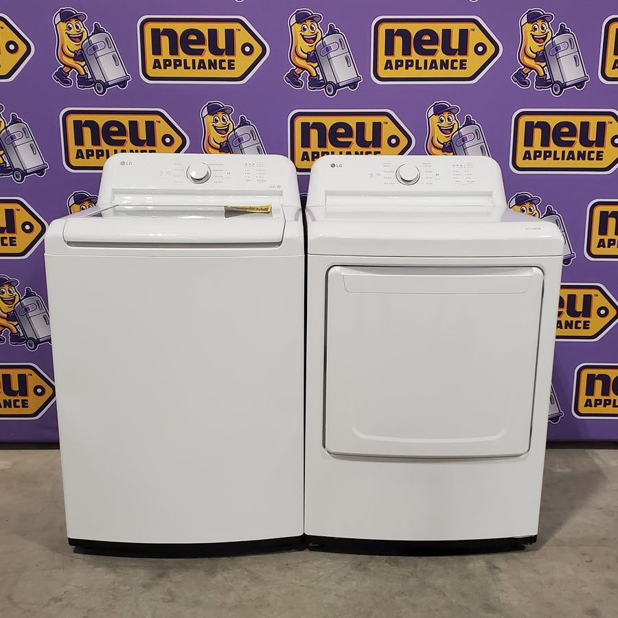 LG Top Load 4.1 Cu. Ft. Washer with TurboDrum Technology in White WT6105CW - Scratch & Dent (Minor) and LG 7.3 Cu. Ft.  Electric Rear Control Ultra Large Capacity Dryer in White with Sensor Dry 16122 - DLE6100W - Open Box