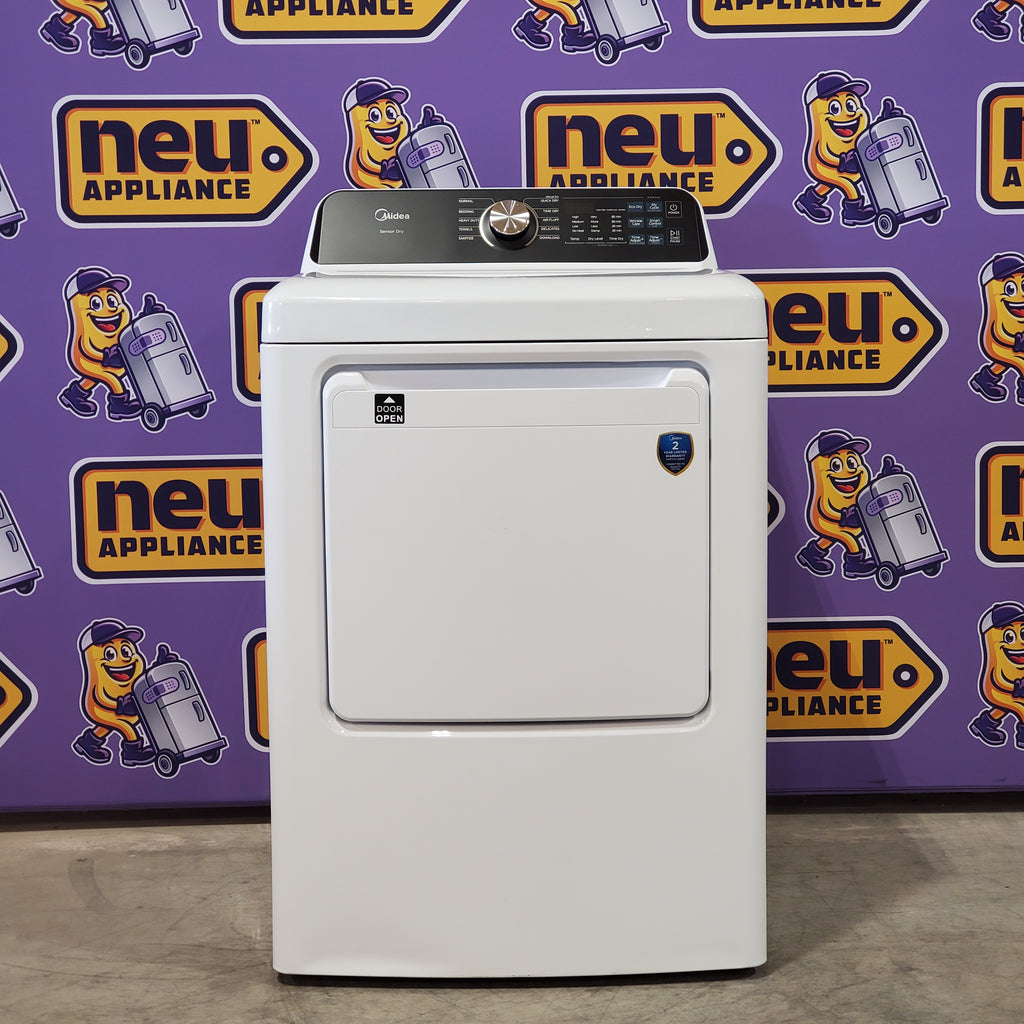 Pictures of Midea 4.5 cu. ft. Smart Top Load Washer with Wave-Impeller in White MLV45N3BWW - Scratch & Dent (Moderate) and Midea 7 cu. ft. Smart Electric Tumble Dryer with Sensor Dry MLTE45N4BWW - Scratch & Dent (Minor) - Neu Appliance Outlet - Discount Appliance Outlet in Austin, Tx