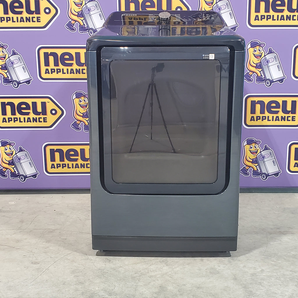 Pictures of Samsung Brushed Navy Blue 5.4 cu. ft. Smart Top Load Washer with Pet Care Solution and Super Speed Wash and 7.4 cu. ft. Smart Vented Electric Dryer with Pet Care Dry and Steam Sanitize+ - Scratch & Dent - Minor - Neu Appliance Outlet - Discount Appliance Outlet in Austin, Tx