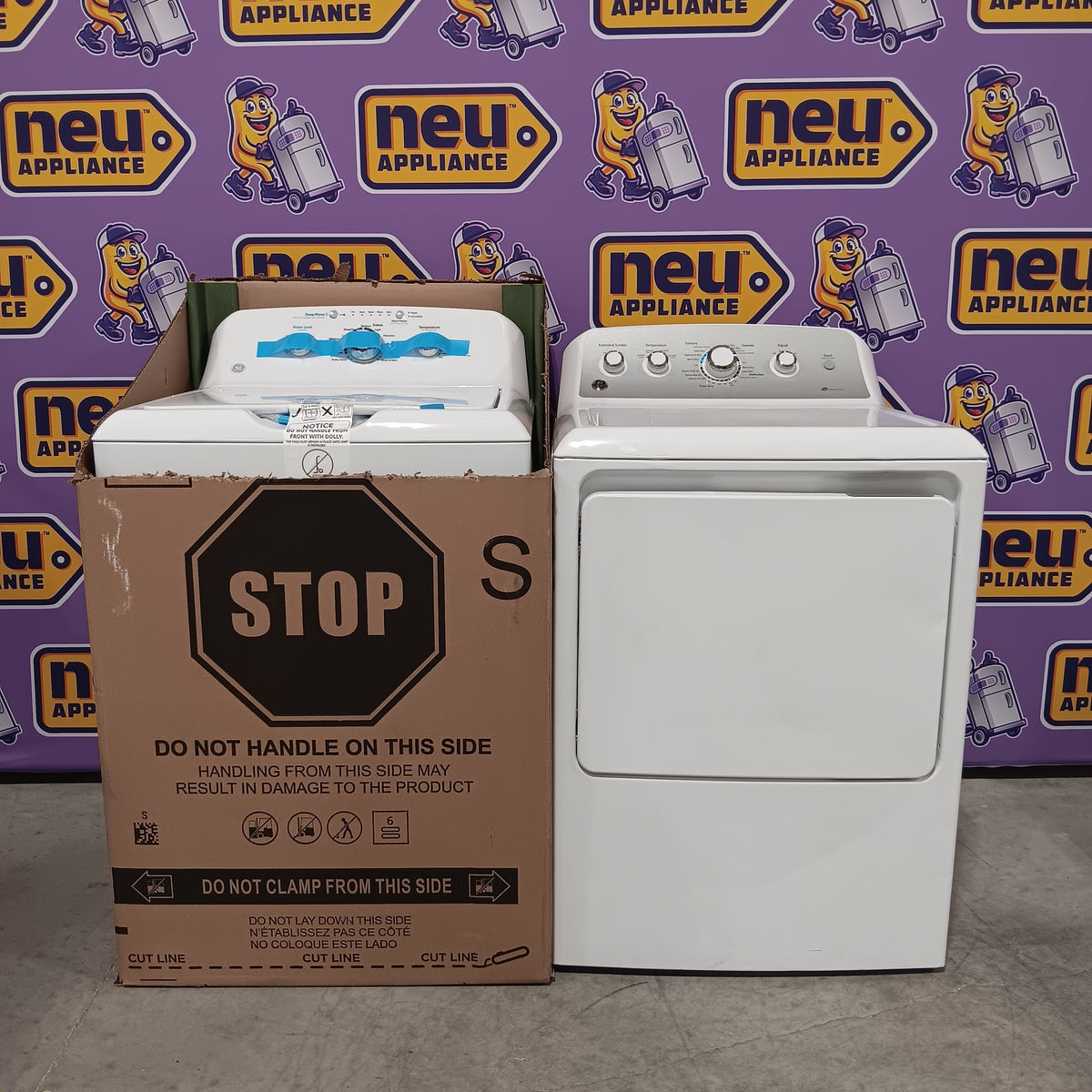 GE White Top Load 4.0 Cu. Ft. Capacity Washer with Stainless Steel Wash Basket GTW325ASWWW - Open Box and GE White Electric Aluminized Alloy Drum 7.2 Cu. Ft. Dryer with Sensor Dry and Extended Tumble 16234 - GTD45EASJWS - Certified Refurbished