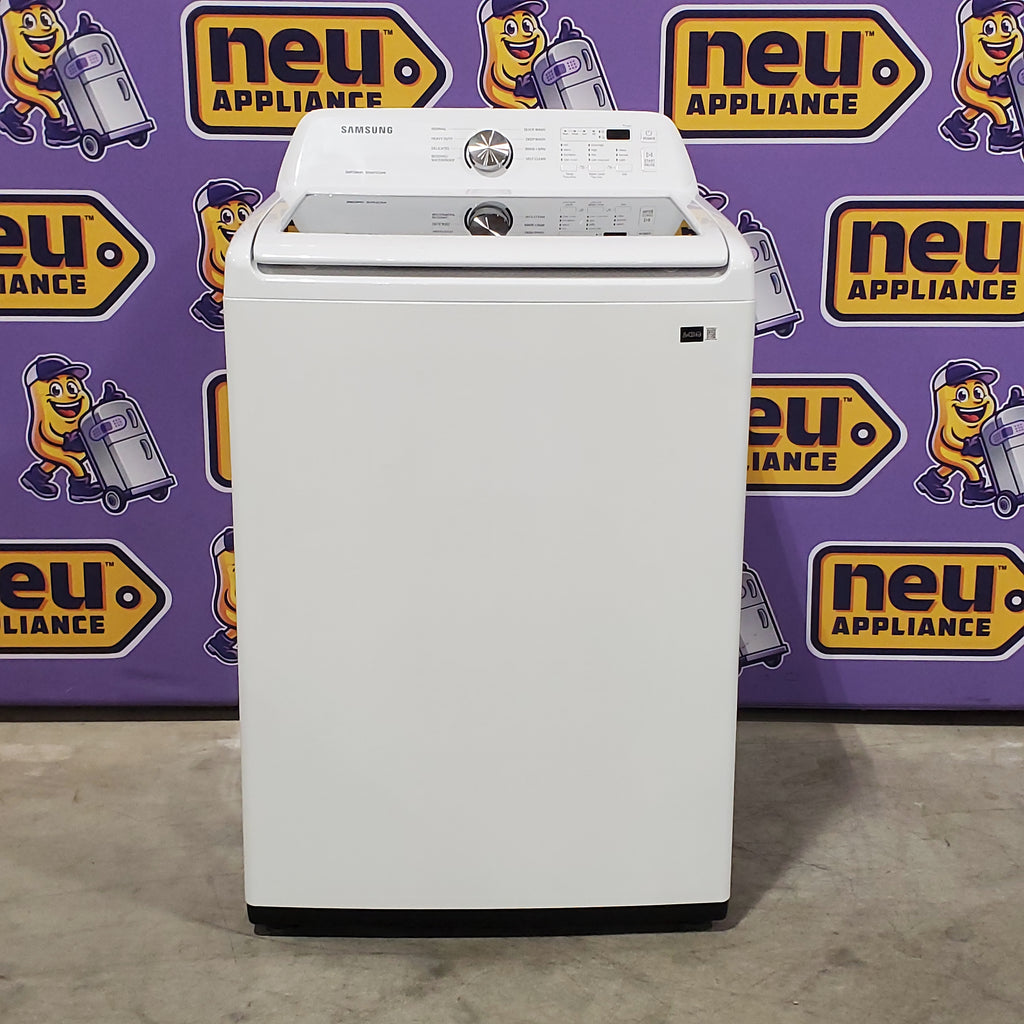 Pictures of Samsung 4.5 cu. ft. Top Load Washer with Vibration Reduction Technology+ in White WA45T3200AW - Open Box and Samsung 7.2 cu. ft. Electric Dryer with Sensor Dry in White 16120 - DVE45T3200W - Open Box - Neu Appliance Outlet - Discount Appliance Outlet in Austin, Tx