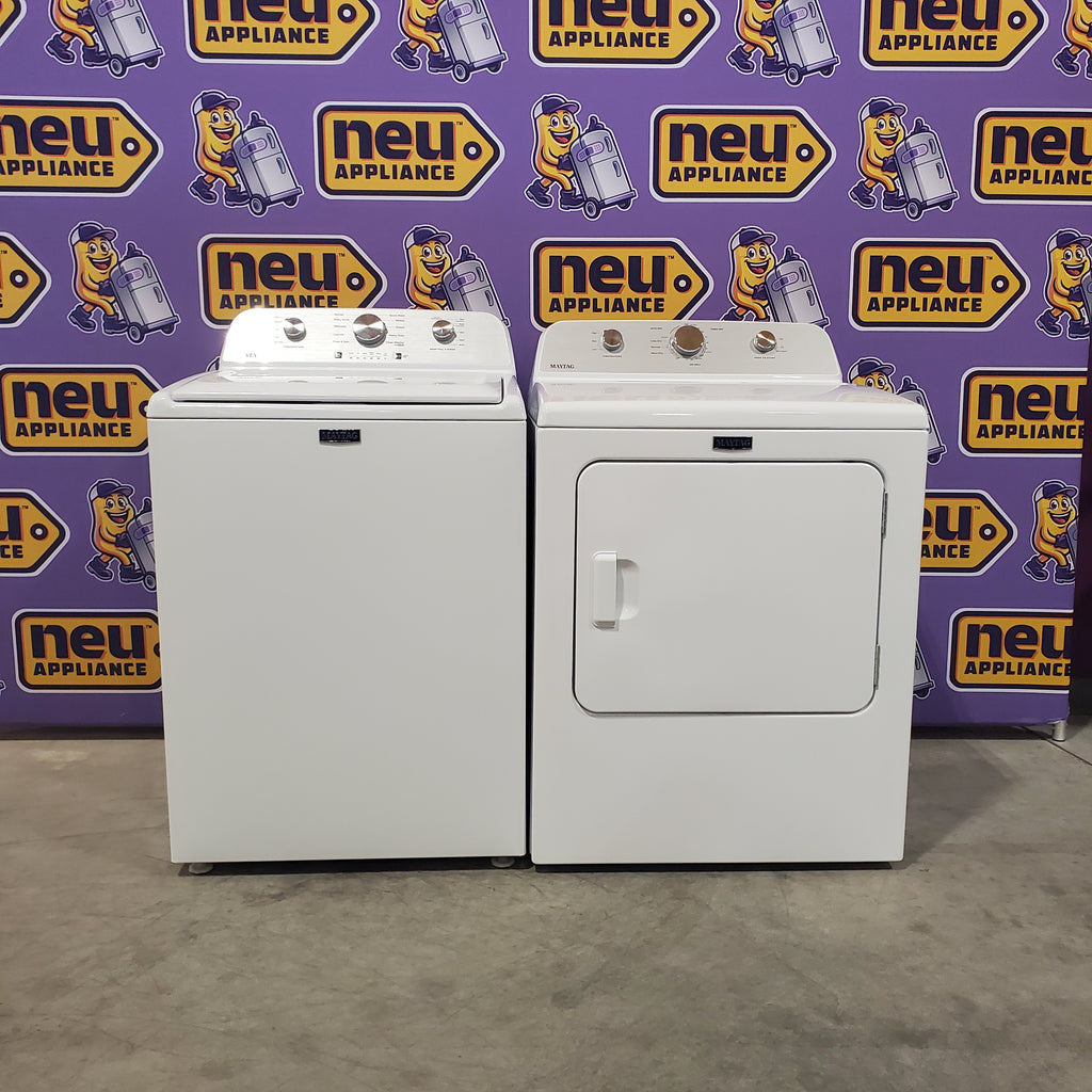 Pictures of Maytag 4.5 cu. ft. Capacity Top Load Washer with Power™ Agitator and Deep Fill MVW4505MW - Open Box and Maytag 7.0 cu. ft. Capacity Top Load Electric Wrinkle Prevent Dryer 16039 - MED4500MW - Open Box - Neu Appliance Outlet - Discount Appliance Outlet in Austin, Tx