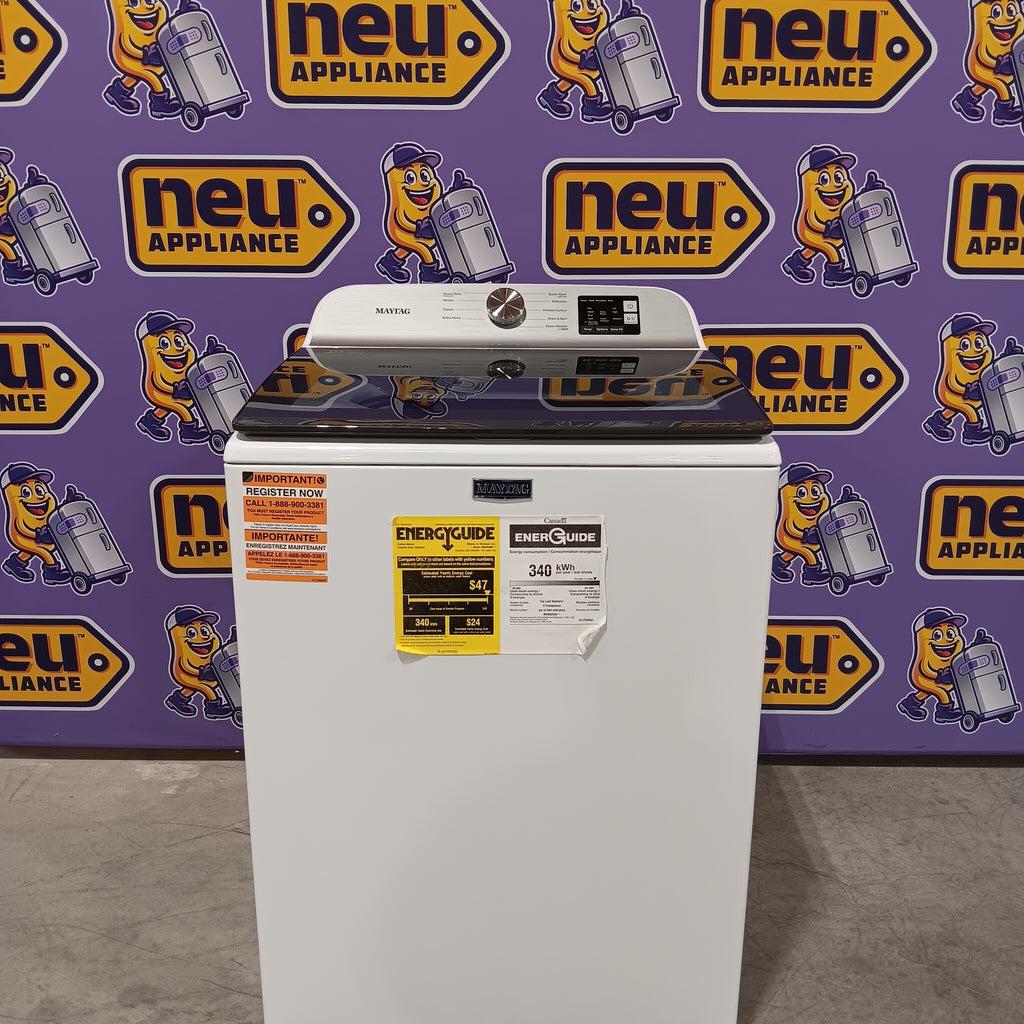 Pictures of Maytag Top Load 4.8 cu ft Washer with Deep Fill and Slow-Close Glass Lid MVW6200KW - Open Box and Maytag 7.0 cu ft Electric Dryer with Moisture Sensing and Quick Dry Cycle 16169 - MED6200KW - Scratch & Dent (Minor) - Neu Appliance Outlet - Discount Appliance Outlet in Austin, Tx