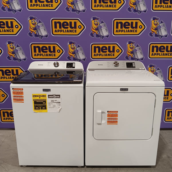 Maytag Top Load 4.8 cu ft Washer with Deep Fill and Slow-Close Glass Lid MVW6200KW - Open Box and Maytag 7.0 cu ft Electric Dryer with Moisture Sensing and Quick Dry Cycle 16169 - MED6200KW - Scratch & Dent (Minor)