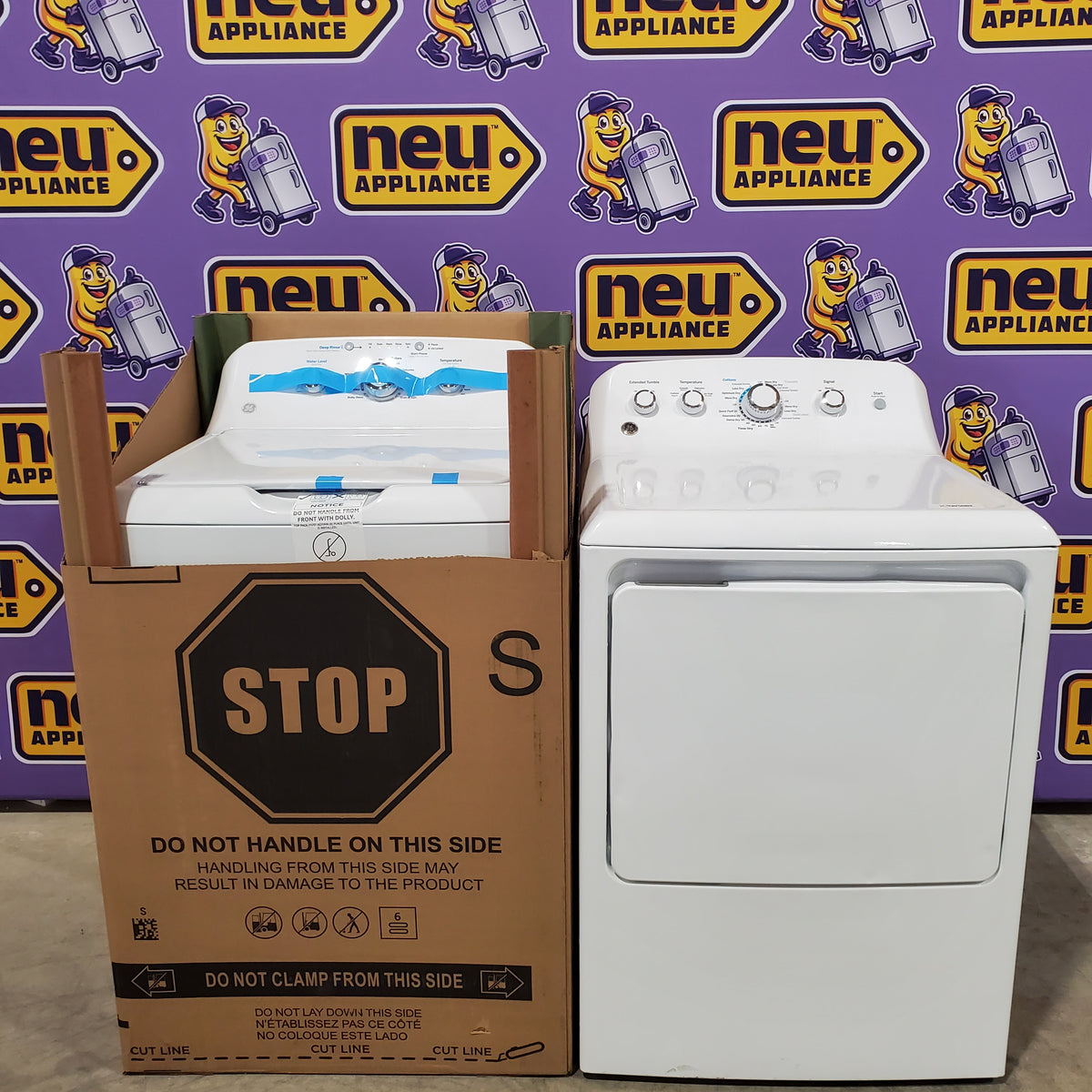 GE White Top Load 4.0 Cu. Ft. Capacity Washer with Stainless Steel Wash Basket GTW325ASWWW - New in Box and GE White Electric Aluminized Alloy Drum 7.2 Cu. Ft. Dryer with Sensor Dry and Extended Tumble 16210 - GTD45EASJWS - Certified Refurbished