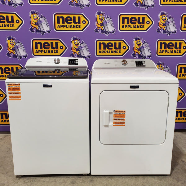 Maytag Top Load 4.8 cu ft Washer with Deep Fill and Slow-Close Glass Lid MVW6200KW - Scratch & Dent (Minor) and Maytag 7.0 cu ft Electric Dryer with Moisture Sensing and Quick Dry Cycle 16161 - MED6200KW - Scratch & Dent (Minor)