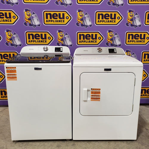 Pictures of Maytag Top Load 4.8 cu ft Washer with Deep Fill and Slow-Close Glass Lid MVW6200KW - Scratch & Dent (Minor) and Maytag 7.0 cu ft Electric Dryer with Moisture Sensing and Quick Dry Cycle 16161 - MED6200KW - Scratch & Dent (Minor) - Neu Appliance Outlet - Discount Appliance Outlet in Austin, Tx