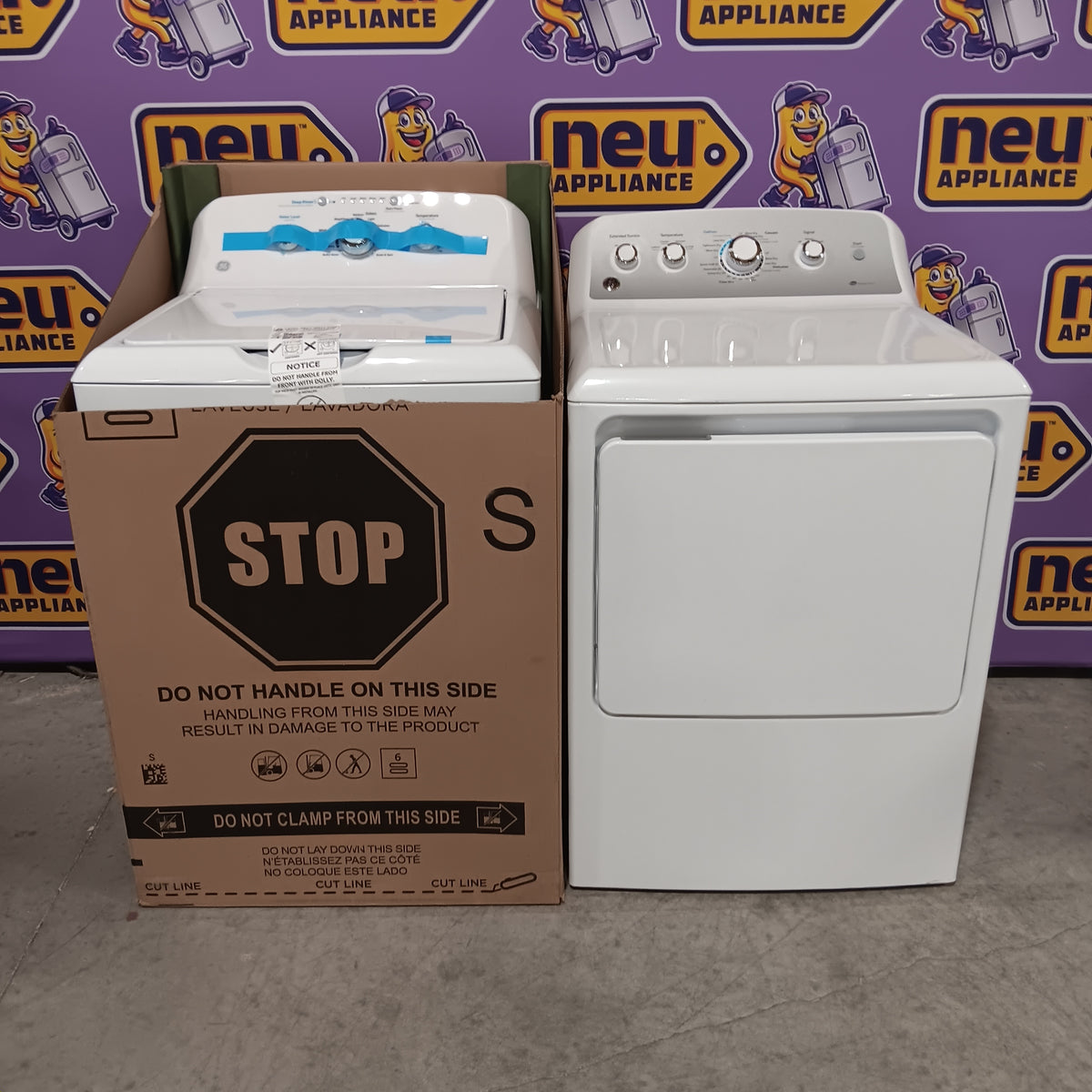 GE White Top Load 4.0 Cu. Ft. Capacity Washer with Stainless Steel Wash Basket GTW325ASWWW - New in Box and  GE ENERGY STAR 7.4 cu. ft. Capacity Aluminized Alloy Drum Electric Dryer with Sensor Dry  16280 - GTD65EBSJWS - Certified Refurbished