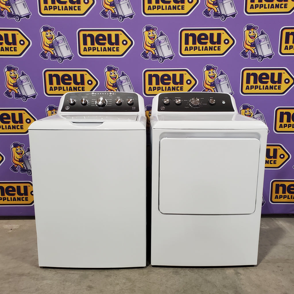 Pictures of GE® 4.5 cu. ft. Capacity Washer with Stainless Steel Basket GTW485ASWWB - Scratch & Dent (Minor) and GE® 7.2 cu. ft. Capacity Electric Dryer with Up To 120 ft. Venting and Extended Tumble 16137 - GTD48EASWWB - Scratch & Dent (Minor) - Neu Appliance Outlet - Discount Appliance Outlet in Austin, Tx