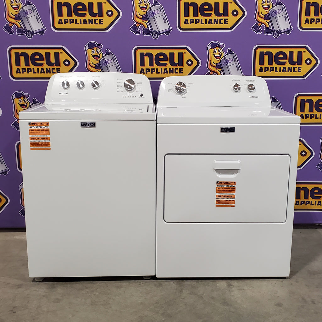 Pictures of Maytag Top Load 3.8 cu. ft. Washer with Deep Fill and Quick Wash Cycle MVW4005SW and Maytag Top Load Electric Wrinkle Prevent 7.0 cu. ft. Dryer with Auto Dry 16077 MED4005SW - Open Box - Neu Appliance Outlet - Discount Appliance Outlet in Austin, Tx