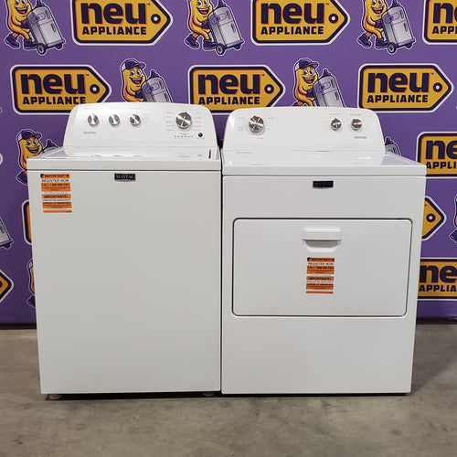 Pictures of Maytag Top Load 3.8 cu. ft. Washer with Deep Fill and Quick Wash Cycle MVW4005SW and Maytag Top Load Electric Wrinkle Prevent 7.0 cu. ft. Dryer with Auto Dry 16077 MED4005SW - Open Box - Neu Appliance Outlet - Discount Appliance Outlet in Austin, Tx