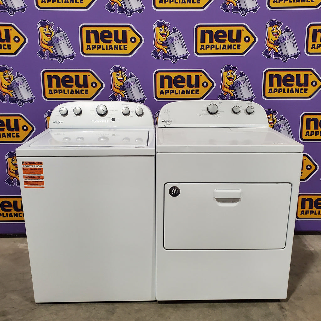 Pictures of Whirlpool 3.5 cu. ft. High Efficiency Top Load Washing Machine with Deep Water Wash WTW4816FW - Scratch & Dent (Minor) and Whirlpool White Electric 7.0 Cu. Ft. Dryer with Auto Dry 16217 - WED4950HW - Scratch & Dent (Moderate) - Neu Appliance Outlet - Discount Appliance Outlet in Austin, Tx