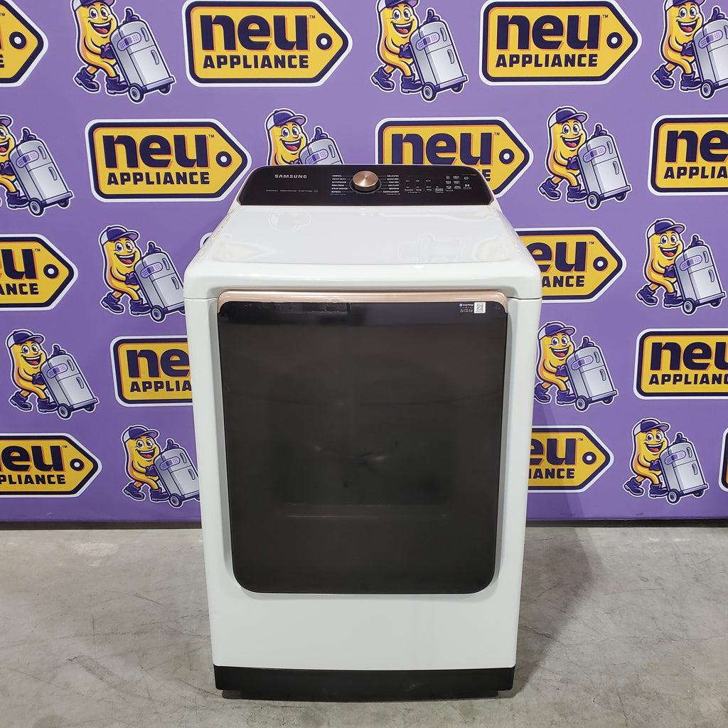 Samsung Smart Top Load 5.5 Cu. Ft. with Auto Dispense Washer WA55CG7500AE - Scratch & Dent (Moderate)  and  Samsung 7.4 cu. ft. Vented Smart Gas Dryer in Ivory with Steam Sanitize+ 16181 - DVG55CG7500E - Scratch & Dent (Moderate)