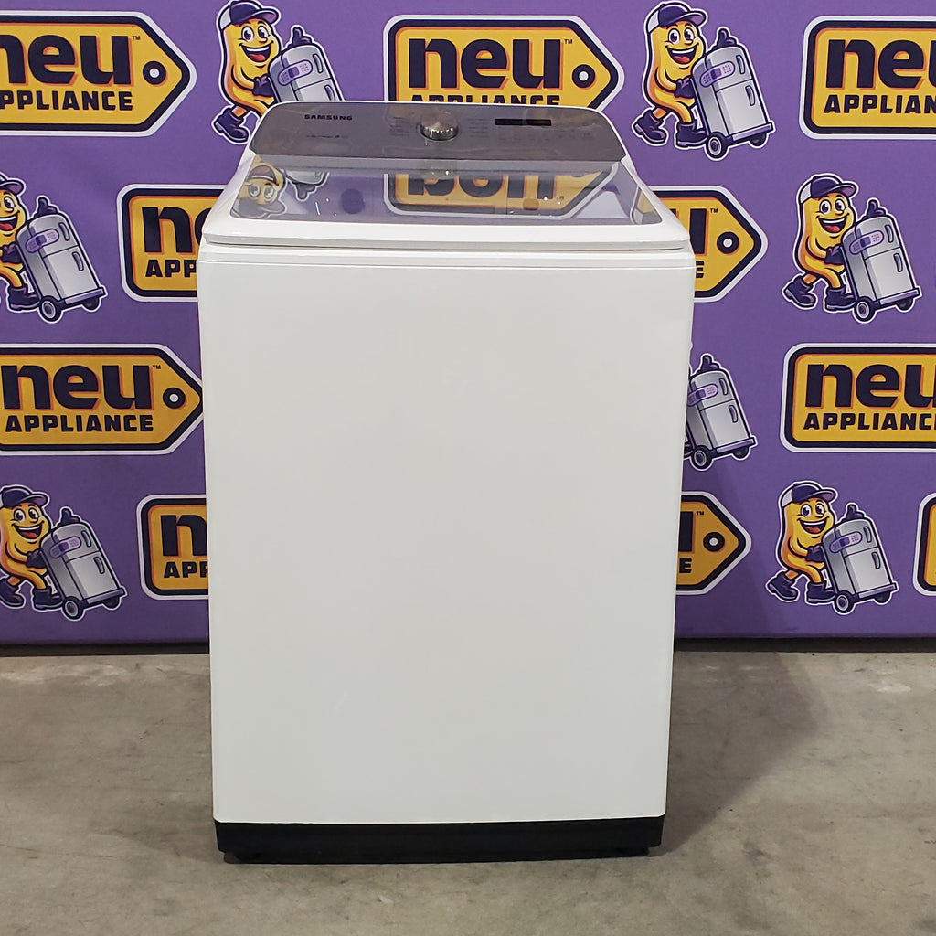 Samsung 5.0 cu. ft. Top Load Washing Machine with Active Water Jet 1CR04014 - WA50R5200AW - Certified Refurbished and Samsung White Smart Electric 7.4 Cu. Ft. Dryer with Sensor Dry and Steam Sanitize+ 16106 - DVE52A5500W - Scratch & Dent (Minor)