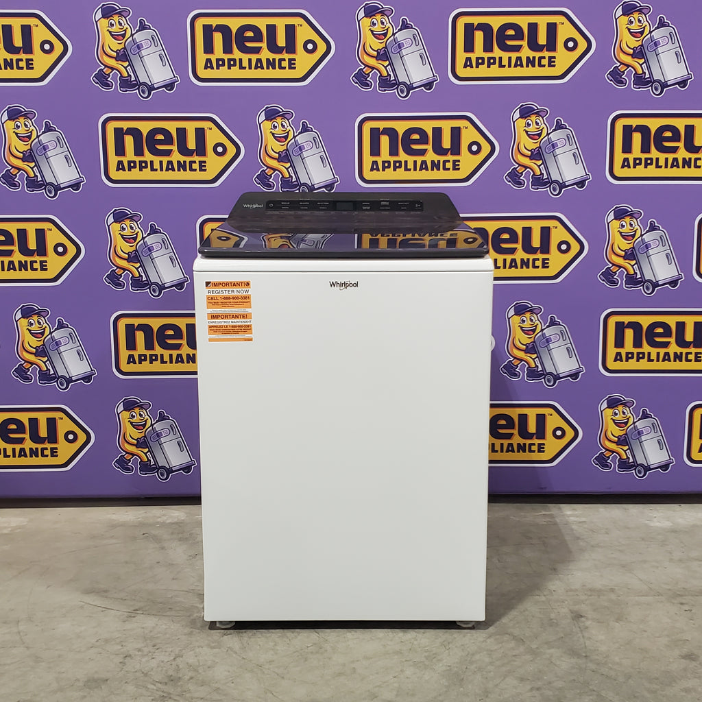 Pictures of Whirlpool High Efficiency Agitator Large Top-Load Washer in White WTW5105HW - Scratch & Dent (Minor) and Whirlpool 7.4 cu. ft. Electric Dryer with AccuDry Sensor and Wrinkle Shield WED5100HW - Scratch & Dent (Minor) - Neu Appliance Outlet - Discount Appliance Outlet in Austin, Tx