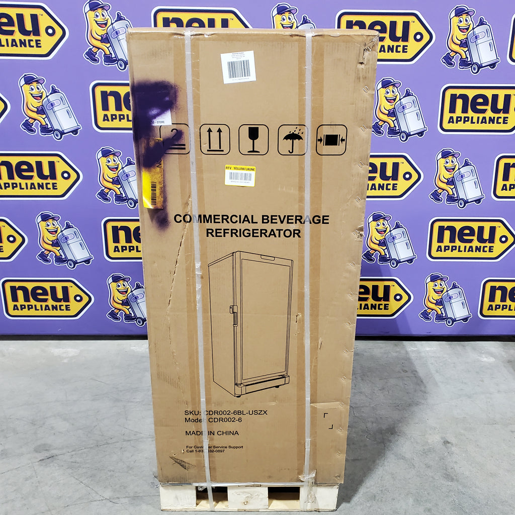Pictures of Euhomy 21.3 in. Single Zone 220-Cans Freestanding/Built-in Beverage Refrigerator Cooler in Black with LED Light, See-Thru Door 251310SD894 - CDR002-6BL - New in Box - Neu Appliance Outlet - Discount Appliance Outlet in Austin, Tx