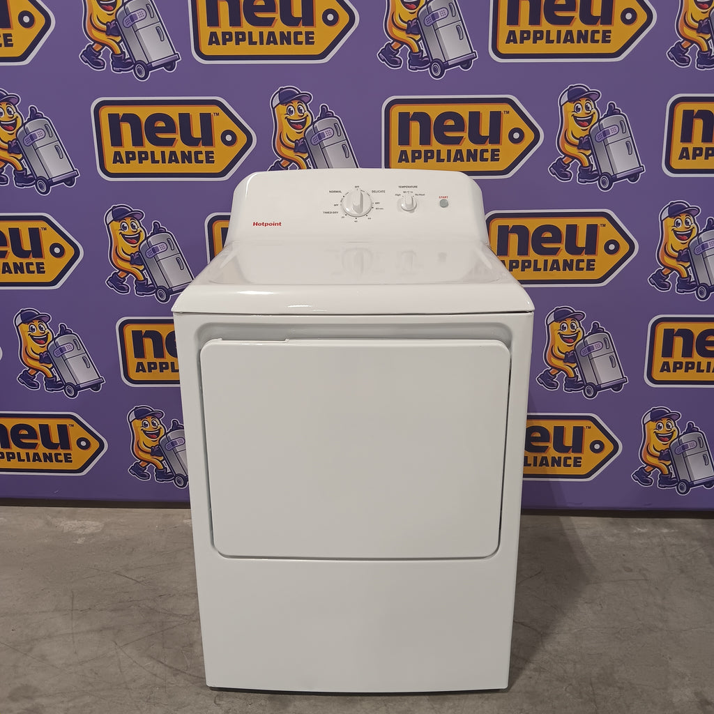 Hotpoint® 4.0 cu. ft. Capacity Washer with Cold Plus and Water Level Control HTW265ASWWW - Open Box and Hotpoint 6.2 cu. ft. Capacity Electric Dryer with Up To 120 ft. Venting and Shallow Depth 16183 - HTX26EASWWW - Scratch & Dent (Moderate)