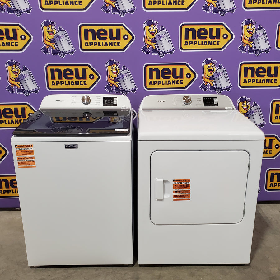 Maytag Top Load 4.8 cu ft Washer with Deep Fill and Slow-Close Glass Lid MVW6200KW - Scratch & Dent (Minor) and Maytag 7.0 cu. ft Top Load Gas Dryer with Moisture Sensing 16226 - MGD6200KW - Scratch and Dent (Minor)
