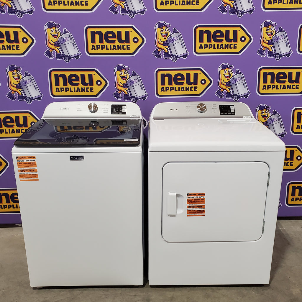 Pictures of Maytag Top Load 4.8 cu ft Washer with Deep Fill and Slow-Close Glass Lid MVW6200KW - Scratch & Dent (Minor) and Maytag 7.0 cu. ft Top Load Gas Dryer with Moisture Sensing 16226 - MGD6200KW - Scratch and Dent (Minor) - Neu Appliance Outlet - Discount Appliance Outlet in Austin, Tx
