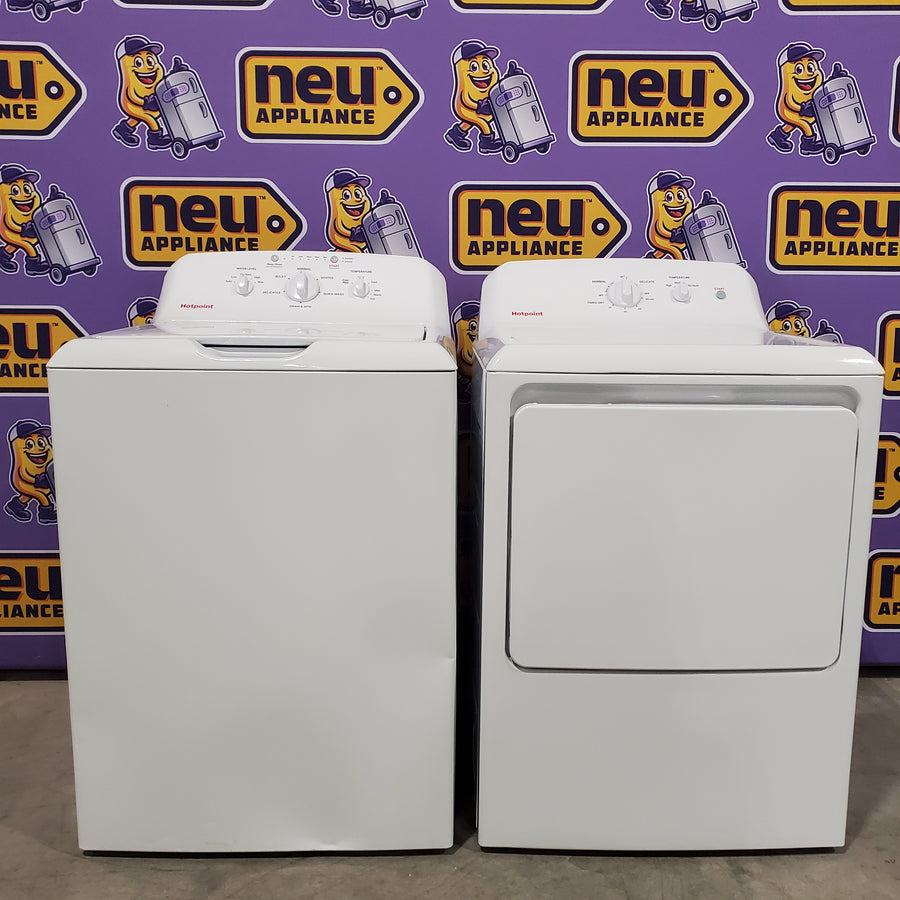 Hotpoint® 4.0 cu. ft. Capacity Washer with Cold Plus and Water Level Control HTW265ASWWW - Scratch & Dent (Minor) and Hotpoint® 6.2 cu. ft. vented Electric Dryer with Auto Dry 16148 - HTX26EASWWW - Scratch & Dent (Minor)
