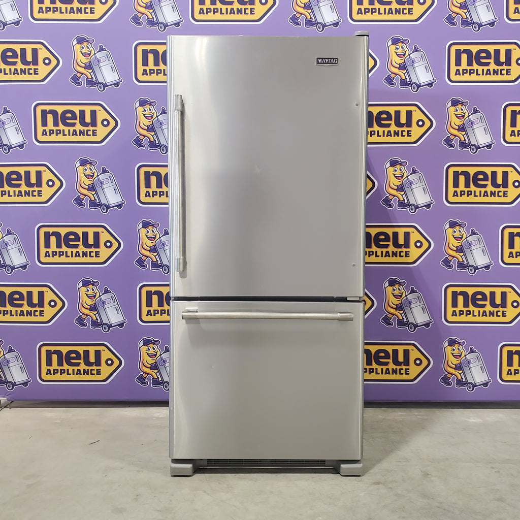 Pictures of Maytag Fingerprint Resistant Stainless Steel 19 Cu. Ft. Bottom Mount Refrigerator with FreshLock Crispers and BrightSeries LED Lighting MBF1958FEZ - Certified Refurbished - Neu Appliance Outlet - Discount Appliance Outlet in Austin, Tx