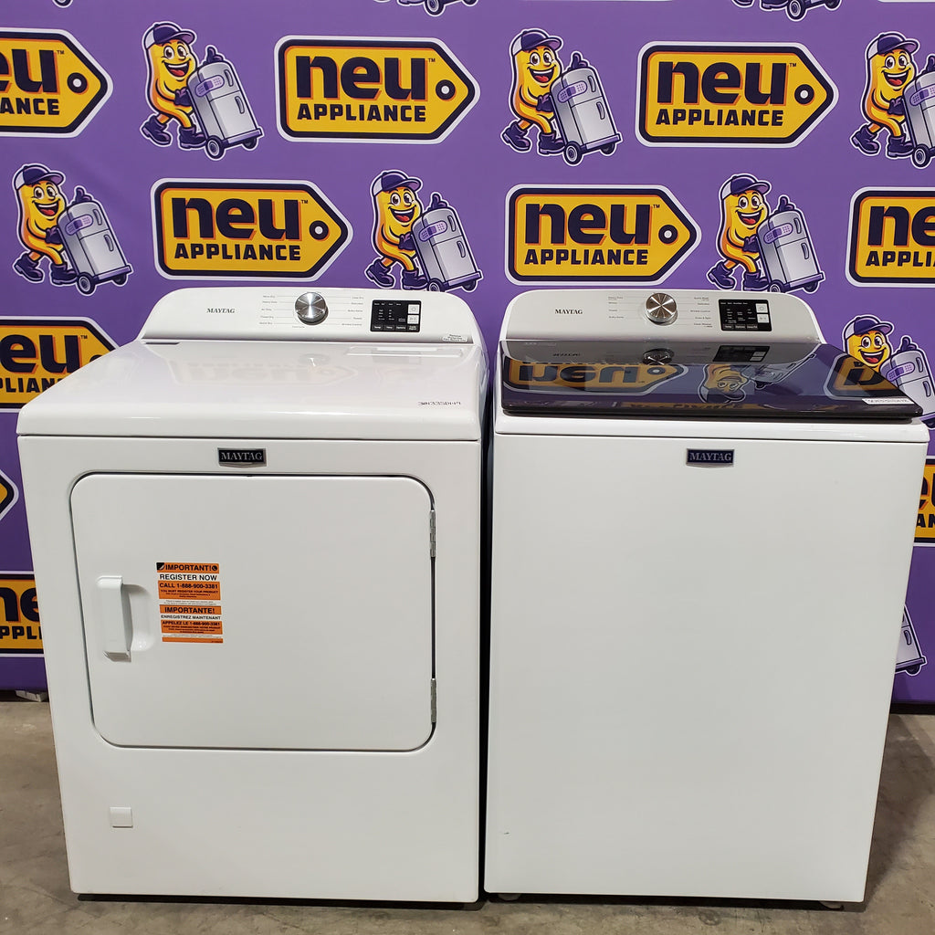 Pictures of Maytag Top Load 4.8 cu ft Washer with Deep Fill and Slow-Close Glass Lid MVW6200KW - Scratch & Dent (Minor) and Maytag 7.0 cu. ft Top Load Gas Dryer with Moisture Sensing 16198 - MGD6200KW - Scratch and Dent (Minor) - Neu Appliance Outlet - Discount Appliance Outlet in Austin, Tx