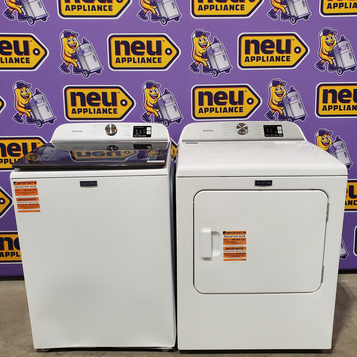 Maytag Top Load 4.8 cu ft Washer with Deep Fill and Slow-Close Glass Lid MVW6200KW - Scratch & Dent (Major) and Maytag 7.0 cu ft Electric Dryer with Moisture Sensing and Quick Dry Cycle 16242 - MED6200KW - Scratch & Dent (Minor)