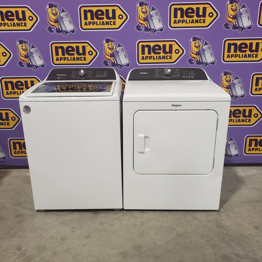 Whirlpool® Top Load 4.7 Cu. Ft. Washer with 2-in-1 Removable Agitator in White WTW5057LW - Certified Refurbished and Whirlpool® 7.0 Cu. Ft. Electric Dryer with Moisture Sensor and Steam Refresh Cycle 16147 -  WED6150PW - Scratch & Dent (Minor)