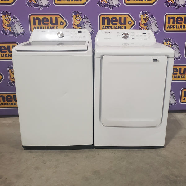 Samsung 4.5 cu. ft. Top Load Washer with Vibration Reduction Technology+ in White WA45T3200AW - Certified Refurbished and Samsung 7.2 cu. ft. Electric Dryer with Sensor Dry in White 16086 - DVE45T3200W - Certified Refurbished
