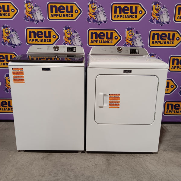 Maytag Top Load 4.8 cu ft Washer with Deep Fill and Slow-Close Glass Lid MVW6200KW - Scratch & Dent (Minor) and Maytag 7.0 cu ft Electric Dryer with Moisture Sensing and Quick Dry Cycle 16170 - MED6200KW - Scratch & Dent (Minor)
