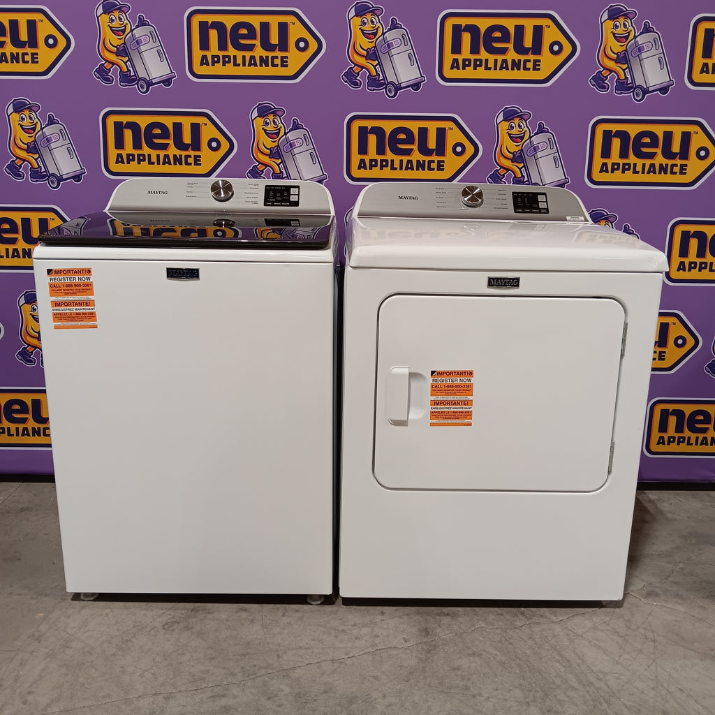 Pictures of Maytag Top Load 4.8 cu ft Washer with Deep Fill and Slow-Close Glass Lid MVW6200KW - Scratch & Dent (Minor) and Maytag 7.0 cu ft Electric Dryer with Moisture Sensing and Quick Dry Cycle 16170 - MED6200KW - Scratch & Dent (Minor) - Neu Appliance Outlet - Discount Appliance Outlet in Austin, Tx