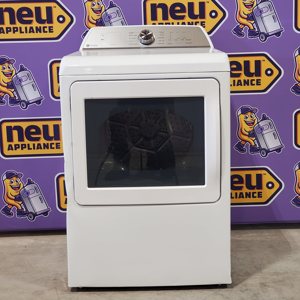 Pictures of Ge Profile White Energy Star 4.9 Cu. Ft. Top Load Washer with FlexDispense PTW605BSRWS - New in Box and GE Profile White ENERGY STAR® 7.4 cu. ft. Capacity aluminized alloy drum Gas Dryer with Sanitize Cycle and Sensor Dry - Scratch & Dent - (Moderate) - Neu Appliance Outlet - Discount Appliance Outlet in Austin, Tx
