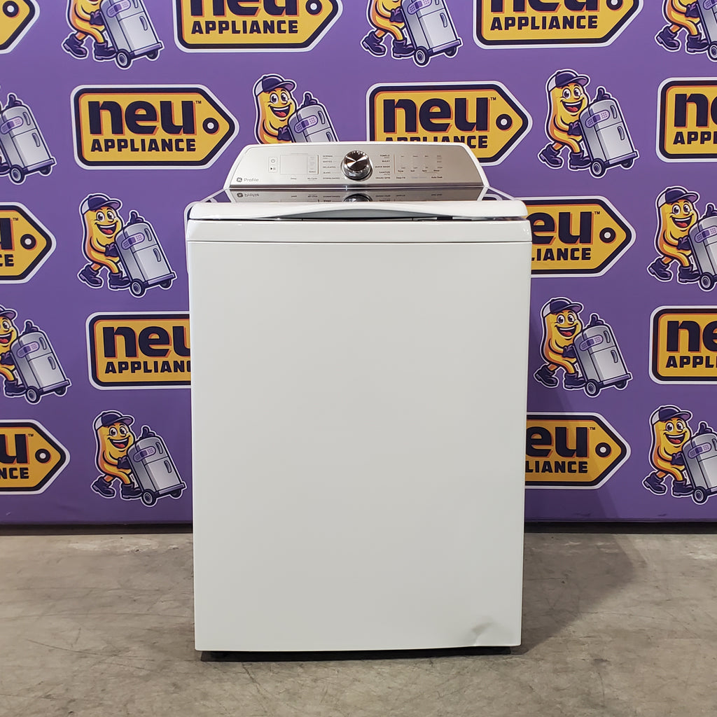 GE Profile 5.0 cu. ft. High-Efficiency Smart Top Load Washer in White with Microban Technology PTW600BSRWS - Scratch & Dent (Minor) and GE Profile 7.4 cu. ft. Capacity Electric Dryer with Sanitize Cycle and Sensor Dry 16052 - PTD60EBSRWS - New in Box