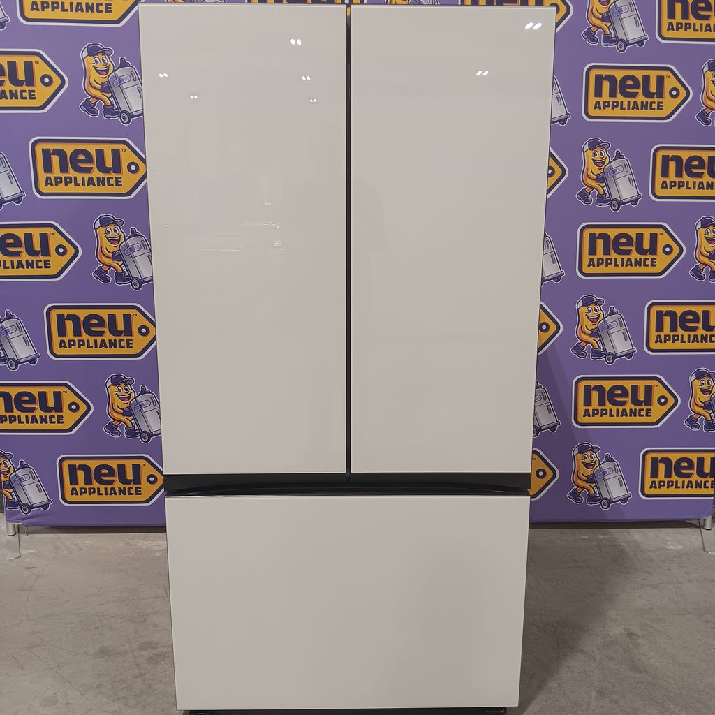 Samsung Bespoke White Glass 3 Door French Door 30 Cu. Ft. Refrigerator with Beverage Center 22131SD86 - RF30BB660012 - Scratch & Dent (Minor)