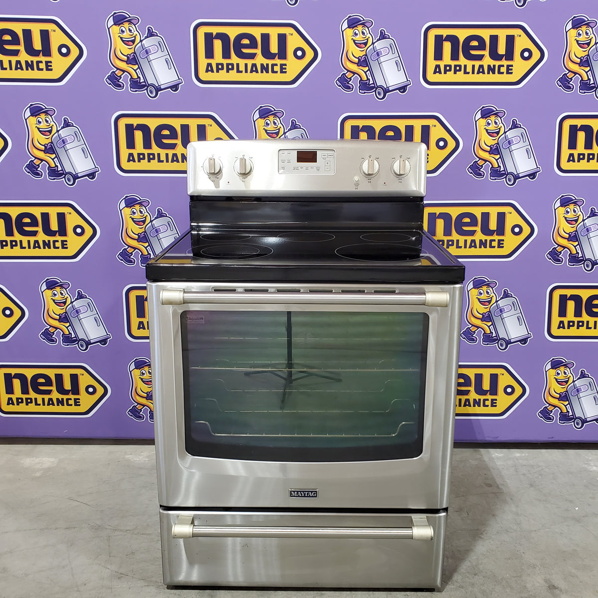 Maytag Glass Top 5 Elements 6.2-cu ft Self-Cleaning Freestanding Electric Range in Stainless Steel 25139SD774 - MER8700DS