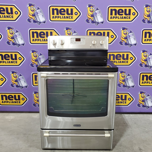 Maytag Glass Top 5 Elements 6.2-cu ft Self-Cleaning Freestanding Electric Range in Stainless Steel 25139SD774 - MER8700DS