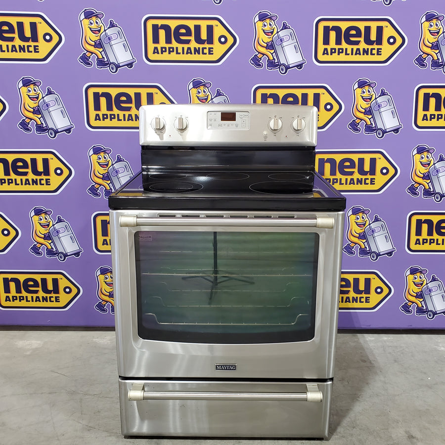 Maytag Glass Top 5 Elements 6.2-cu ft Self-Cleaning Freestanding Electric Range in Stainless Steel 25139SD774 - MER8700DS